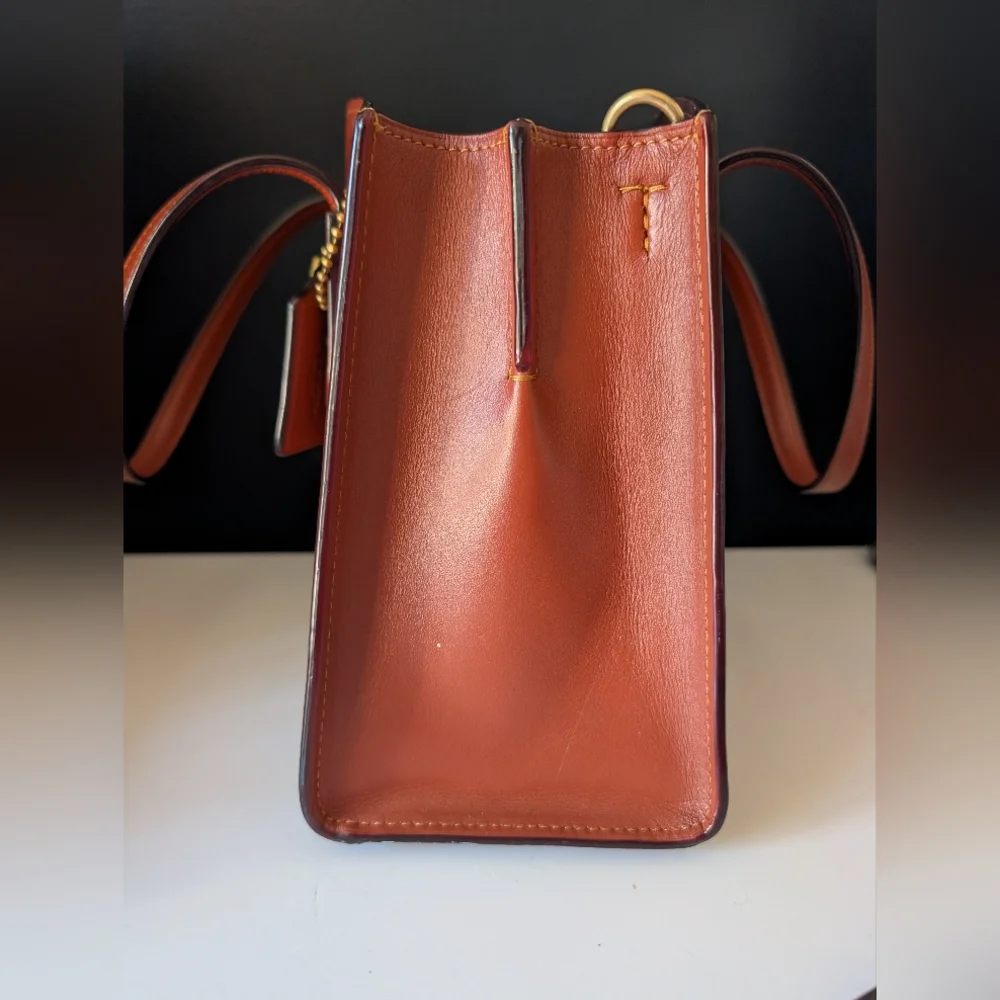 Coach Charlie Embossed Reddish Brown Leather Satchel - Picture 7 of 10